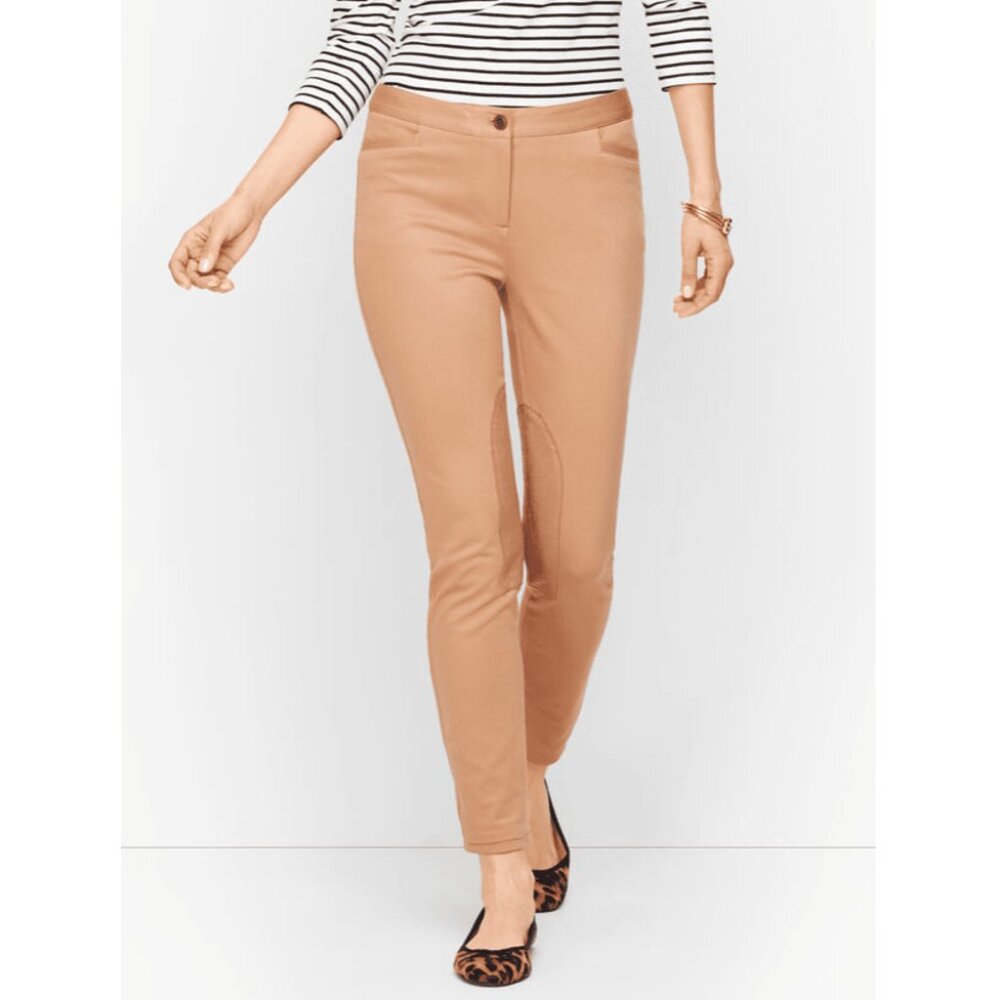 Talbots Dalton Riding Pants Womens 8 Tan Faux Suede Knee Patch Stretch NWT